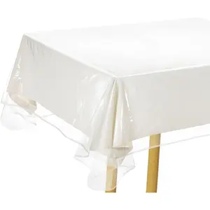 54 Inch Clear Tablecloth, Waterproof Oilproof Round Vinyl Table Cover Protector with Sewn Finished Edges, Table Cloth for Dining, Parties and Holidays