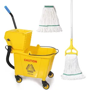 35Qt Commercial Mop Bucket with Side Wringer,Including 1* Commercial Loop-end Mop and 1* Mop