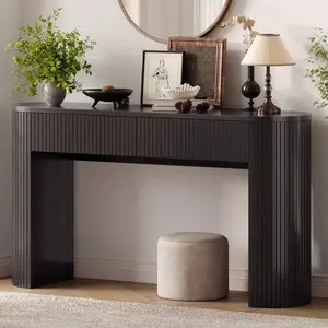【CategorySelect】ONBRILL 55/63 Inch Console Table with 2 Drawers, Fluted Entryway Tables with Storage, Sofa Table Behind The Couch, Hallway Tables, Mid-Century Modern Foyer Table for Entryway, Hallway, Living Room