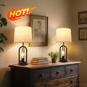 GALENTAL Bedside Lamps For Bedroom, Table Lamps Set Of 2 with USB Ports, Side Table Lamp For Living Room, Nightstand Lamp Lamp With Button Control, Rustic Fabric Shade, Unique Base Design for Bedroom, Living Room, Reading, Desk, Summervibes