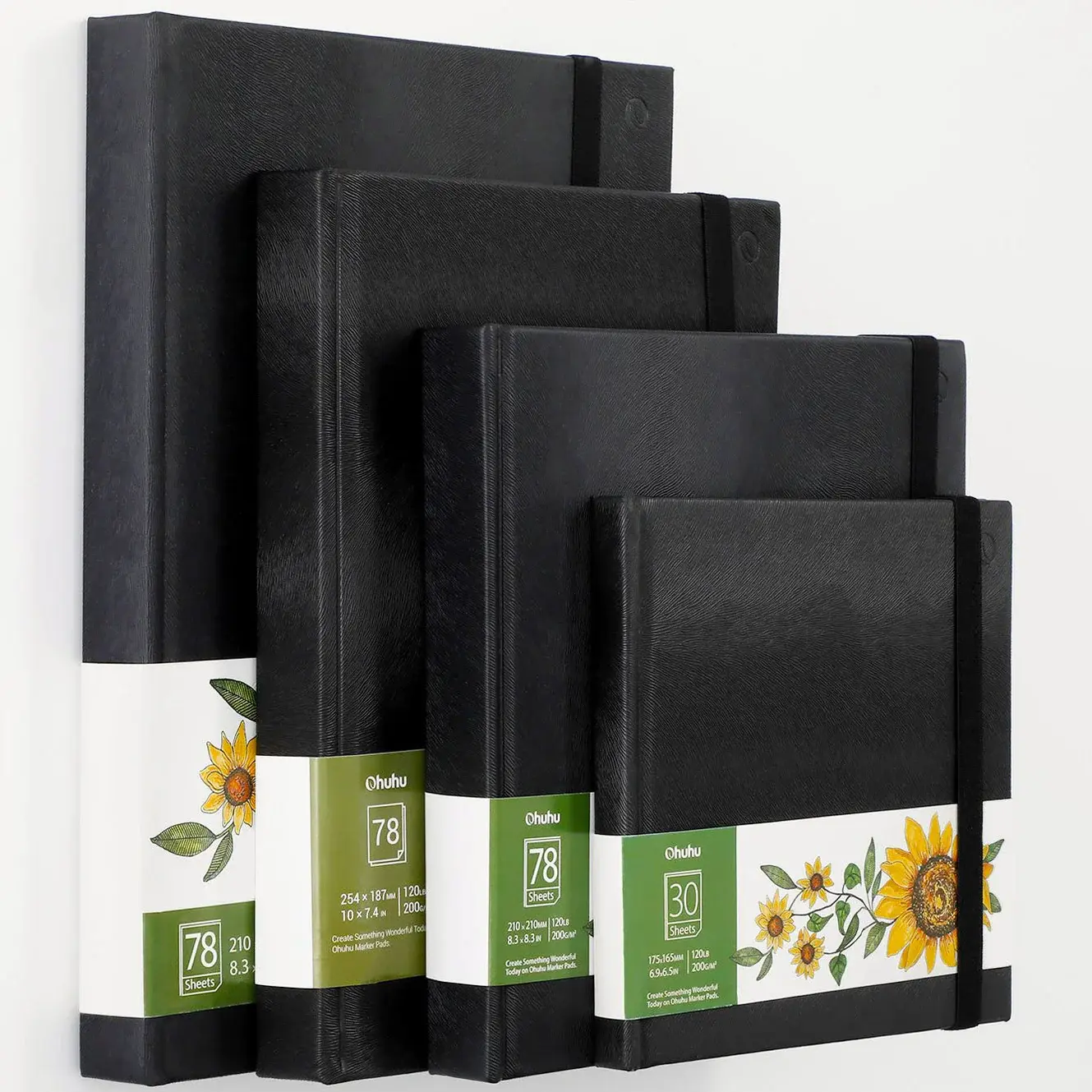 Ohuhu Marker Pads Art Sketchbook: 120 lb/200 gsm - 6.9" x 6.5" - 30 Sheets/60 Pages / 8.3"x8.3" / 7.4"x10" - 78 Sheets/156 Pages - Specially Designed for Alcohol Markers - Marker Pad Series of Ohuhu