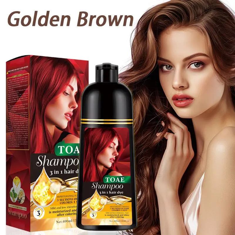 TOAE Hair dye Shampoo 3 In 1 herbaceous plant Four Color Hair Dye Shampoo ferrous Wine-red Chestnut-brown Golden-brown GREY Healthy Dyeing and Care Can be used by both men and women Haircare hair dye shampoo Brunette Natural hair dye hair dye shampoo