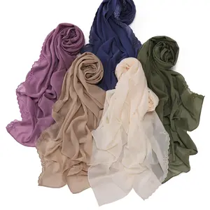 Malaysian Muslim Women Pearl Chiffon Embroidery Hijab Shawl