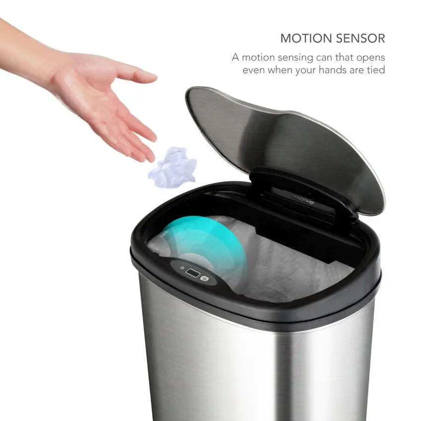 Ninestars DZT-50-25 13.2 gal Stainless Steel Household Touchless Infrared Motion Sensor Trash Can with Hand-Free Operation