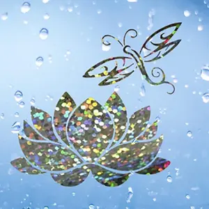 Dragonfly with lotus decal glitter sticker silver holographic for cars, trucks, laptops and wall decor