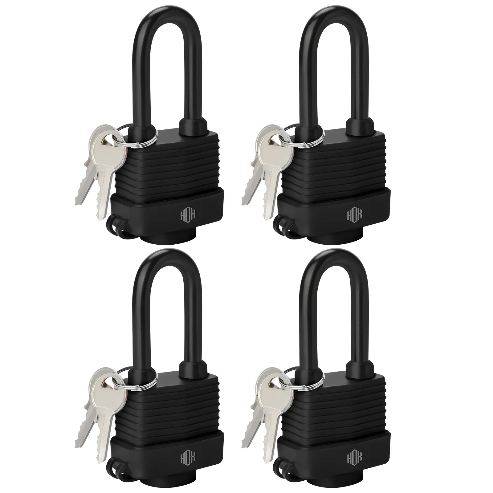 HOX Weather Resistant Padlock - 40mm Laminated Chrome-Plated Steel, 2-in Vinyl Wrapped Shackle, Outdoor Lock, Lock for Gym Locker