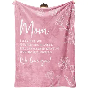Gifts for Mom Christmas, Mom Birthday Gifts Blanket, Moms Gift for Women from Daughter Son, We Love You Present for Mother Mommy Mothers Day 60" x 50", Pink, Printed on One Side with a Plain White Back, Halloween Thanksgiving Christmas Gift