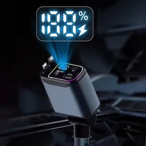 4 in 1 Car Charger, 66W Retractable Car Charger with Starry Sky Projector Night Light, LED Decorative Roof Light, Compatible with iPhone & Samsung Phone