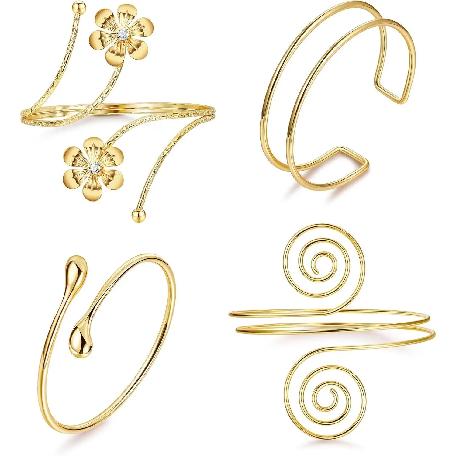 4 count Upper Arm Cuff for Women Open Adjustable Arm Bracelets Minimalist Coil Arm Armband Set