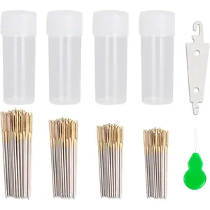 120pcs Cross Stitch Needles +2 Needle Threader Golden Color Large Eyes Cross Stitch DIY Embroidery Hand Needles Sewing Needles in Transparent Box Size 22# 24# 26# 28#