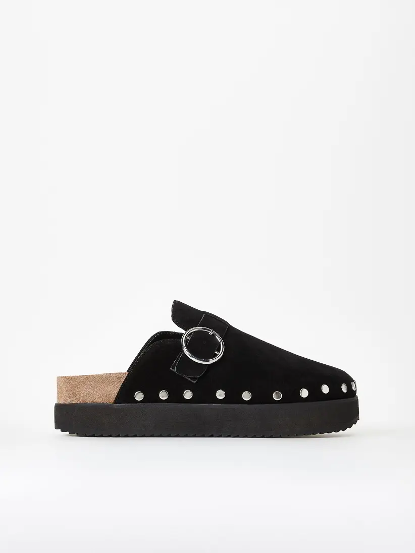 JUSTFAB Women's Suede Platform Loafer Clogs - Slip-On Mules with Arch Support, Memory Foam Cushioned Insoles - Fall Winter Casual Clogs for Women