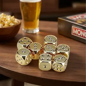High-Quality Electroplated Gold Dice Set, 5 Pieces, Perfect for Multiplayer Party Games, Acrylic Round D6 Dice for Club Parties