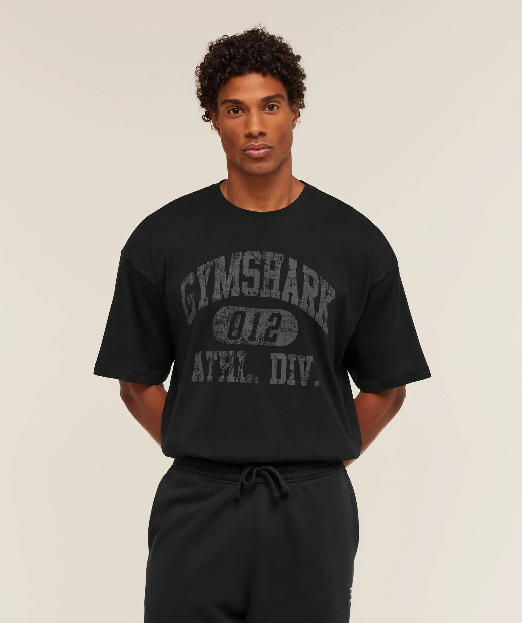 Gymshark Athletic Division Graphic Oversized T-Shirt – GS Black Cotton Gym Tee
