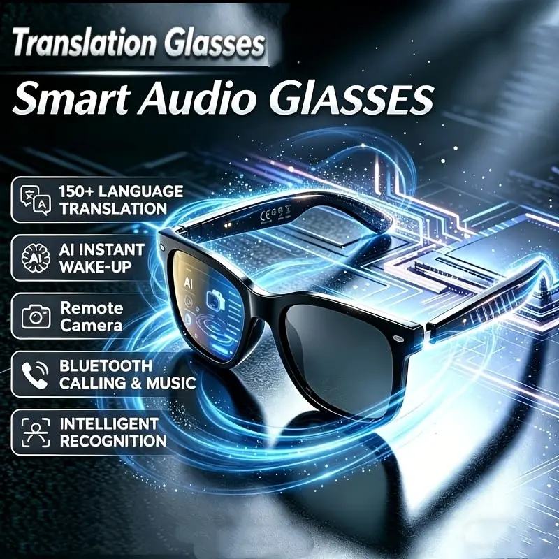 Intelligent Wireless Glasses Driven By Artificial Intelligence, Combined with Fashionable Glasses, Feature Real-time Translation Capabilities (supporting 164 Languages), An In-built Voice Assistant, Wireless Stereo Headphones