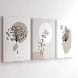 3Pcs/Set Wooden Framed Modern Minimalist Botanical Canvas Poster, Neutral Wall Art, Room Decor, Ready To Hang, Artwork Wall Painting For Gift, Modern Floral Paintings, Art Wall Decoration, Natural Wall Decor Living Room, Bedroom, Waterproof Canvas
