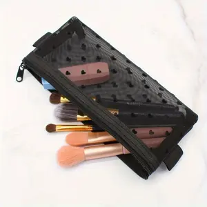 2pcs Women Travel Make Up Organizer Storage Pouch Mesh Cosmetic Bag Toiletry Clear Wash Bag Case, Heart Design Fashion Cosmetic Bag & Brush Organizer Bag Makeup Pouch