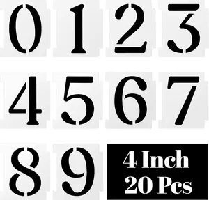 20Pcs 4 Inch Number Stencils, Curb Stencil Kit for Address Painting, Reusable Number Spray Paint Stencils for Wood, Wall, Mailbox, Cakes, and Crafts, Custom Stencils for Spray Painting Tyqour
