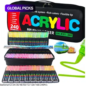 Acrylic Brush Marker Pen, 1 Set Acrylic Paint Pens with Soft Brush Nib, Flexible Tip Markers, Waterproof Art Markers for Glass, Stone, Wood & Paper, Drawing Art Supplies, Art Supply Set #GLOBAL PICKS