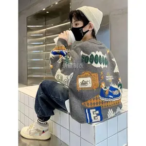 New[Boys' Acrylic Sweater] Boys' Acrylic Blend Sweater |           Casual Fashion Crew Neck Pullover Knit Shirt with Cartoon Anime Jacquard Patterns, Bright Colors for Ages 3-14 Years Old