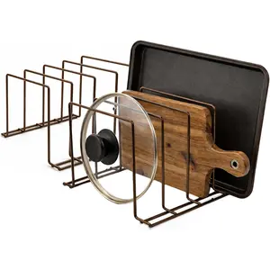 Kitchen Cabinet Organizer, Bronze (2 Pack) Steel Baking Sheet Holder with 4 Slots, Bakeware Organizer Divider for Cutting Boards, Pot Lids, Pan Lids, Cookie Sheets