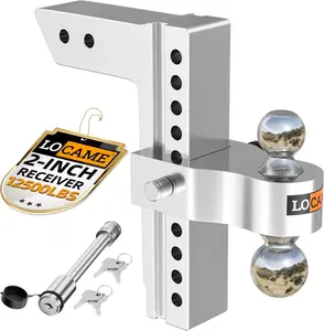LOCAME Adjustable Trailer Hitch, Fits 2-Inch Receiver Only, (8-10)Inch Drop/Rise Aluminum Drop Hitch, 12,500 LBS GTW-Tow Hitch for Heavy Duty Truck with Double Stainless Steel Locks, Silver, Cars accessories