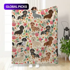 Cute Dachshund Pattern Blanket, Soft Comfortable Warm Throw, Air-conditioned Room Blanket, Warm Nap Blanket for Home & Office & Travel, Animal Blankets #GLOBAL PICKS