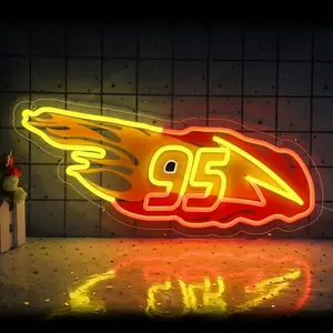 95 Racing Car Neon Sign Mqueen Neon light Sports Car Wall Decor LED Neon Light Garage Art Home Classroom Restaurant Bar Game The perfect gift for MQueen fans Room Garage Vibrant Ambiance