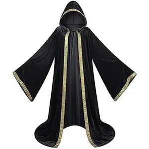 Velvet Wizard Robe with Hooded and Sleeves, Halloween Fancy Cool Cosplay Costume