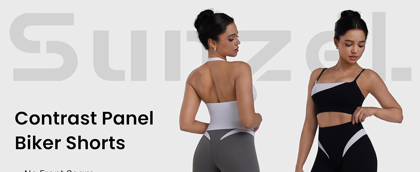 Sunzel Colorblock Women’s Biker Shorts, High Waist, Tummy Control — Ultra-Soft, Squat-Proof, Seamless Front, Workout Spandex Shorts
