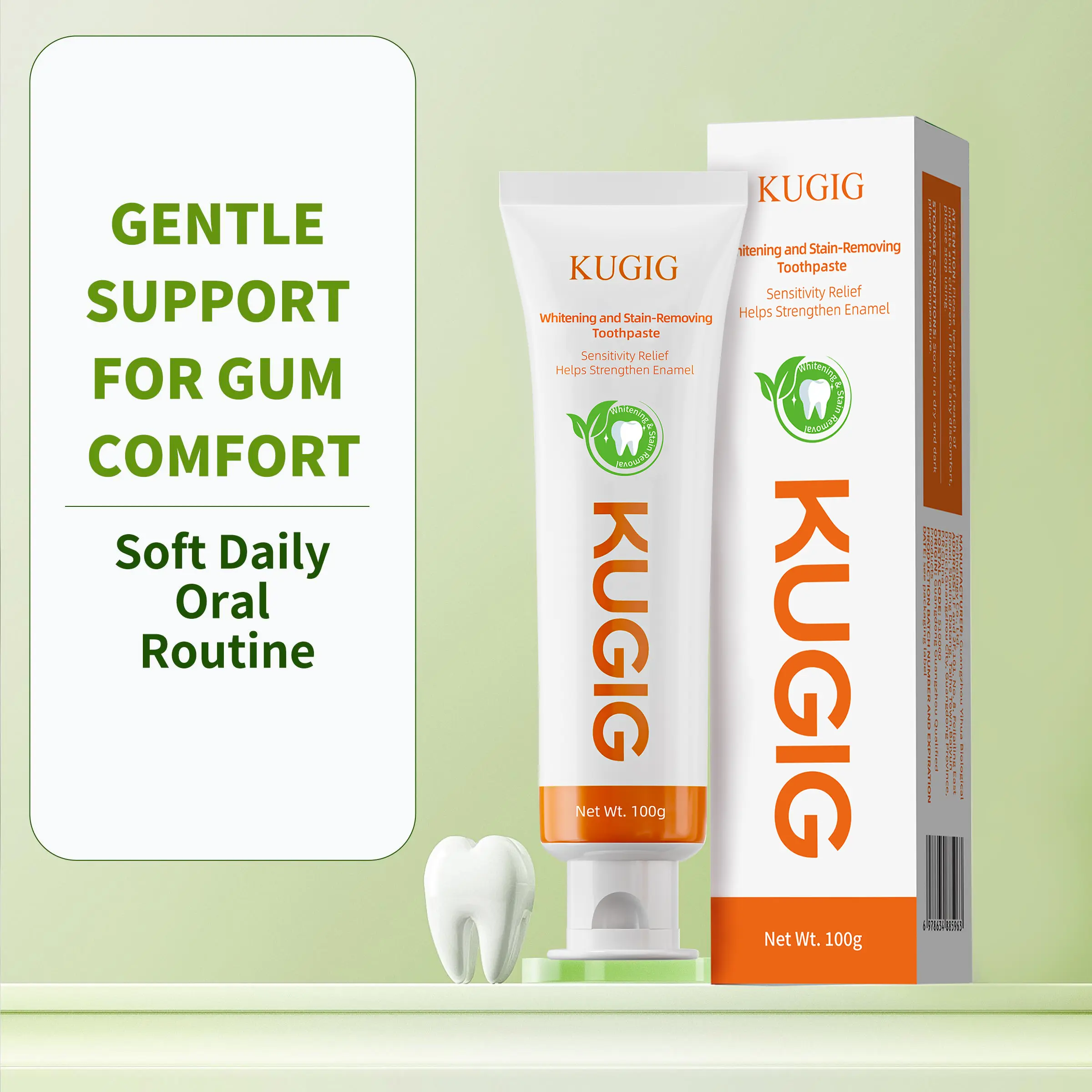 KUGIG Toothpaste for Sensitive Teeth, Gentle Gum Care Support, Helps Reduce Plaque, Enamel-Friendly Formula, Fresh Breath Daily Care