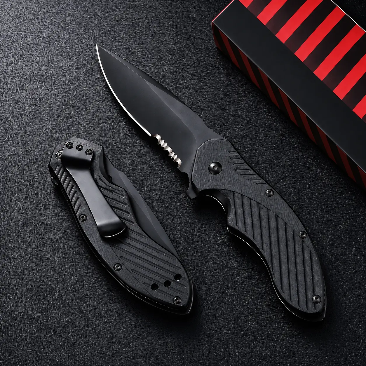 8Cr13MoV Stainless Steel EDC Sharp Folding Knife, Thick Blade Stiletto Knife Style with Serrated Edge and Pocket Clip, Premium Outdoor Daily Carry Tool for Camping and Hiking, Gift for Men and Women