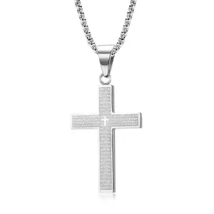 Cross Necklace for Men, Jewelry Stainless Steel, Cross Pendant with 60cm Chain, Color Black Silver Gold, Fadeproof and Sweatproof