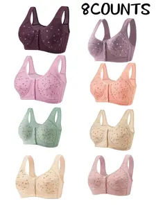 8-Pack Floral Print Wireless Elegant Bras, Comfortable & Breathable, Chic, Full Coverage Push-Up, Front Buckle Design, Medium Support, All Seasons
