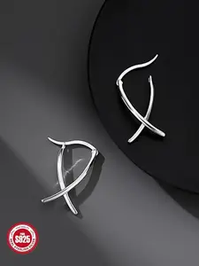 925 Sterling Silver Fashion Cross Design Earrings, Simple Style Plain Color Earrings for Women, Elegant Jewelry for Party, Daily Decor, Perfect Gift, High Quality Earrings, Minimalist Earrings