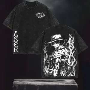 Valentine Shirts Portgas D. Ace Shirt One Piece Washed Oversized Tee Fire Fist Graphic Retro Pirate Streetwear Anime Gift For Fans 2025 Casual Round Neck Crewneck Shortsleeve Tropical Man