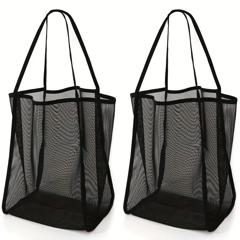 2 Pcs Mesh Beach Tote Bags – Large capacity transparent shoulder bags with durable handles. Lightweight and stylish for shopping, travel, beach, vacation and camping, versatile storage solution, Casual Trendy Bag, Trendy Tote Bag