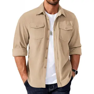 Men's Corduroy Button Down Shirts Jackets Casual Long Sleeve Shacket Lightweight Overshirts with Flap Pockets