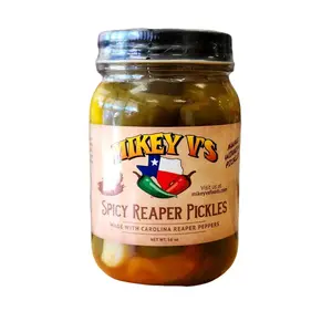 Spicy Reaper Pickles by Mikey V's- Bold Flavor Experience with Carolina Reaper Peppers - 16 oz Jar - Versatile Spicy Snack - Food
