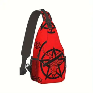 [Made in US] Crossbody Chest Bag Hiking Backpack Red Satanic Pentagram Shoulder Bag Folding Large Capacity Fashion Durable Can Be Used for Shopping, Work, Leisure Travel Beach Bag Fishing Backpack sling