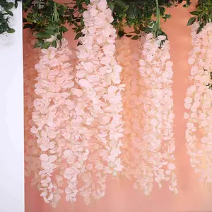 Artificial Silk Hanging Wisteria Flower Garland Vines in Blush, 5 Full Strands in 1 Bush - 42"
