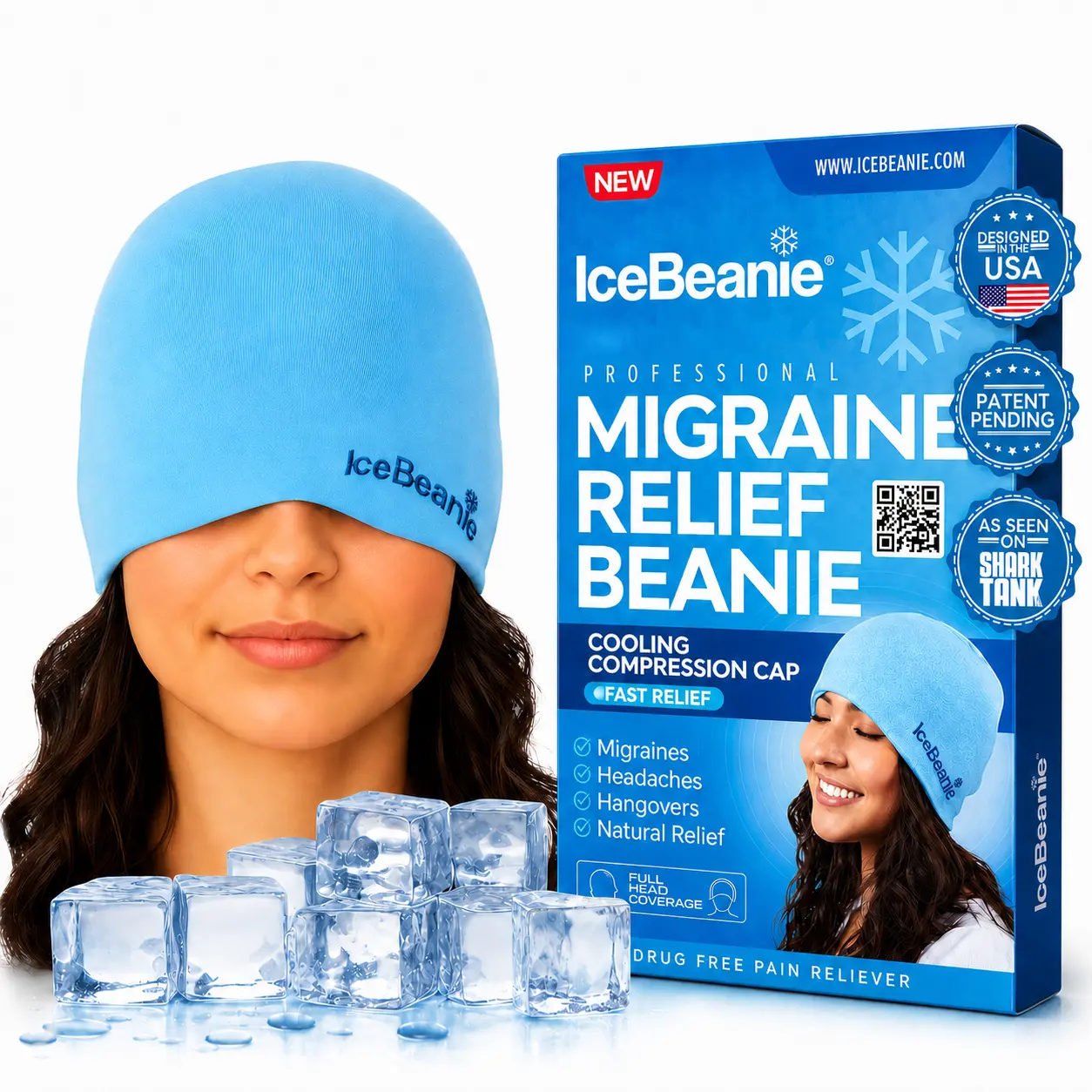 IceBeanie Migraine Relief Cap, As Seen on Shark Tank, Soft & Stretchy Gel Tension Headache Relief Cap, Extended Cooling Hangover Ice Hat, Odorless Head Wrap Ice Pack Wrap, Headache Migraine Mask