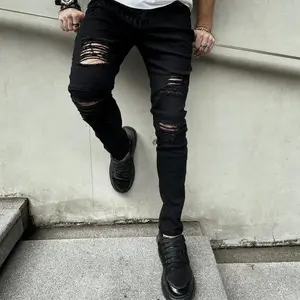 Men's Stylish Ripped Stretch Skinny Biker Jeans Male HipHop Style Black Holes Pencil Denim Pants For Men's Jean Trousers Menswear Beige Streetwear Washed Casual Fathersdaygift 1820 Plain