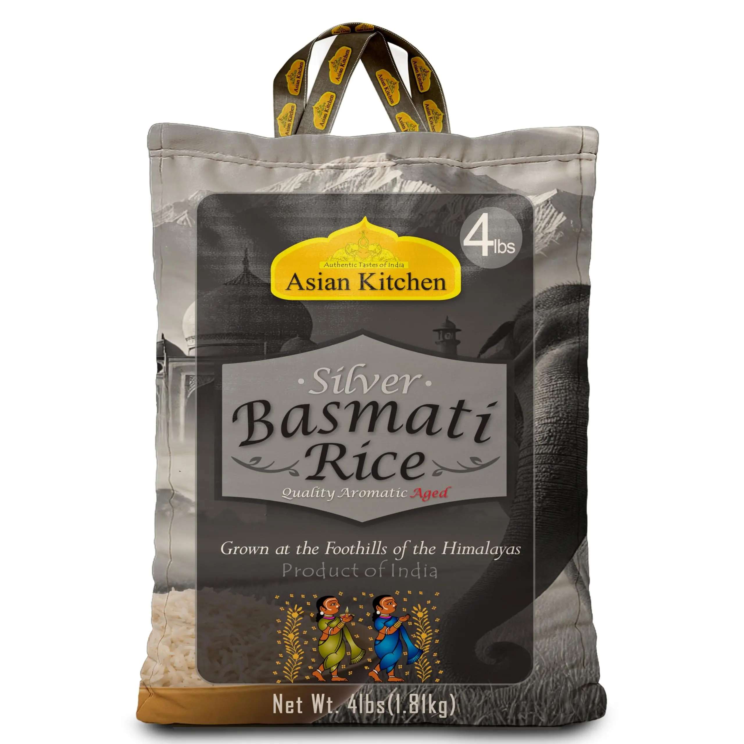 Asian Kitchen Silver White Basmati Rice Aged, 4 Pound (4lbs, 1.81kg) ~ All Natural | Gluten Friendly | Vegan | Indian Origin | Export Quality