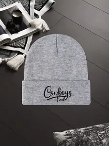 Unisex Fall Winter Beanie Hat, Windproof Warm Knit Cap, Elastic Large Fit Outdoor Sports Casual Style, Cowboys Fan Print Design