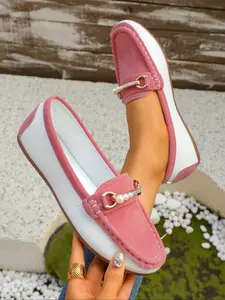 Women's Summer Breathable PU Leather Loafers, Soft Comfortable Rubber Shoes for Outdoor Walking, Casual Style, Spring & Fall Season, Casual Flats