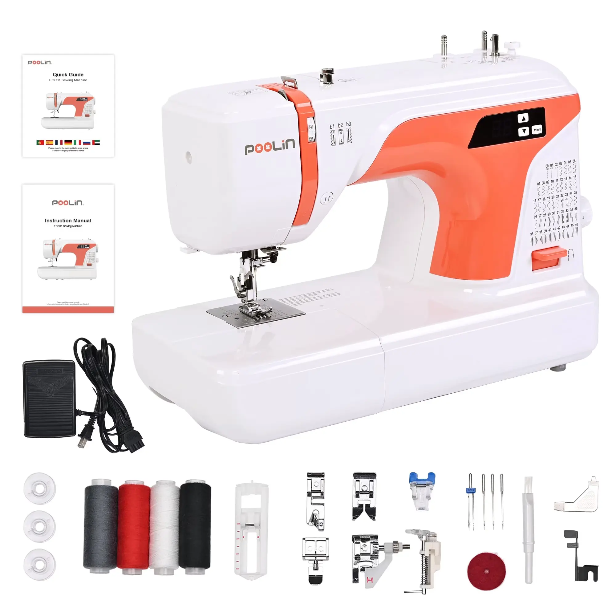 PooLin EOCO1RE Sewing Machine for Beginners with Built-inStitches for Home Sewing
