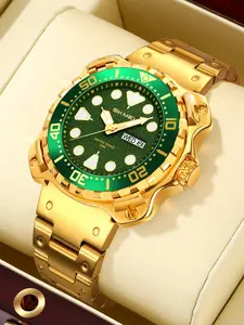 Trendy Men's Skmei Gold Dive Watch, Modern Waterproof Watch, Large Dial Design, 3atm Waterproof, Dual Calendar Display, Street Style, Outdoor Use