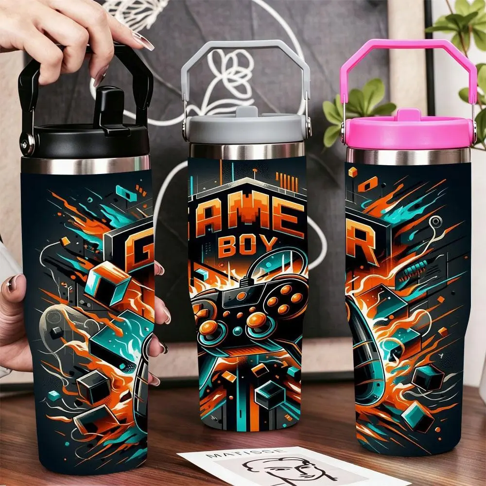 Gamer Boy Stainless Steel Game Controller Vacuum Flask with Lid & Straw, 40oz-30oz-22oz-20oz-12oz Double Wall Insulated, Portable, Leak-Proof, BPA-Free Travel Tumbler for Gym, Office, Flasks
