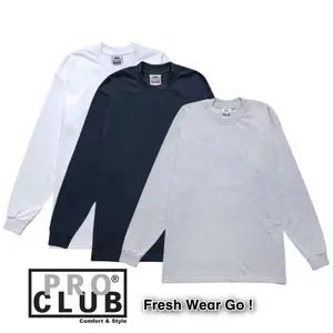 3 Pack Pro Club Long Sleeve Casual Menswear Clothing Classic Top T-Shirt Soft Tshirt Cotton Crewneck Plain Tee