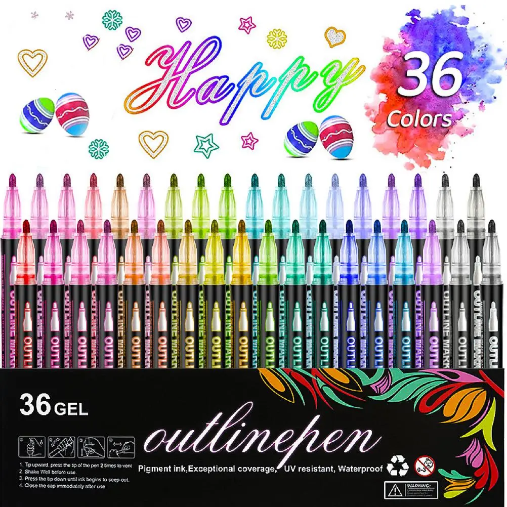 36-color Multifunction Graffiti Pen, 36pcs Colorful Highlighter Marker Pen, Coloring Pens, Permanent Drawing Markers, Coloring Supplies, Writing Doodle Stationery for Crafts, School, Office, Home Use, Valentine's Day Gift, Art Supplies